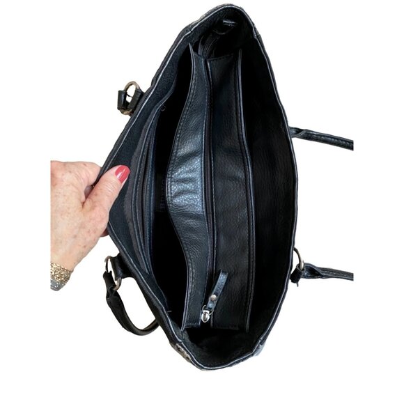 Bueno Cute Embroidered Zebra Purse Black White Tan 3 Section Zip Close Bag - Picture 9 of 11